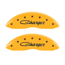 Charger l&#39;image dans la galerie, MGP 4 Caliper Covers Engraved Front &amp; Rear Cursive/Charger Yellow finish black ch