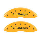 MGP 4 Caliper Covers Engraved Front & Rear Cursive/Charger Yellow finish black ch