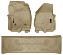 Laden Sie das Bild in den Galerie-Viewer, Husky Liners 2012.5 Ford SD Crew Cab WeatherBeater Combo Tan Floor Liners (w/o Manual Trans Case)