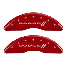 Charger l&#39;image dans la galerie, MGP 4 Caliper Covers Engraved Front &amp; Rear With stripes/Dodge Red finish silver ch