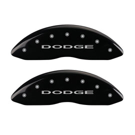 MGP Front set 2 Caliper Covers Engraved Front With out stripes/Dodge Black finish silver ch
