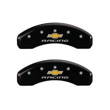 Carica l&#39;immagine nel visualizzatore di Gallery, MGP 4 Caliper Covers Engraved F &amp; R Chevy Racing Black Finish Silver Char 2019 Chevrolet Camaro