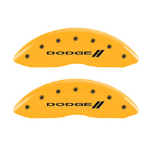 Charger l&#39;image dans la galerie, MGP 4 Caliper Covers Engraved Front &amp; Rear With stripes/Dodge Yellow finish black ch