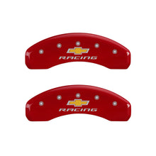 Charger l&#39;image dans la galerie, MGP 4 Caliper Covers Engraved Front &amp; Rear Chevy Racing Red Finish Silver Char 2016 Chevrolet Camaro