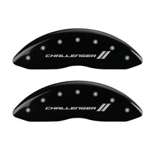 Charger l&#39;image dans la galerie, MGP 4 Caliper Covers Engraved Front &amp; Rear With stripes/Challenger Black finish silver ch