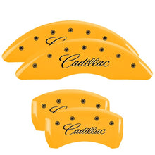Carica l&#39;immagine nel visualizzatore di Gallery, MGP 4 Caliper Covers Engraved F &amp; R Cursive/Cadillac Yellow Finish Black Char 2017 Cadillac CT6