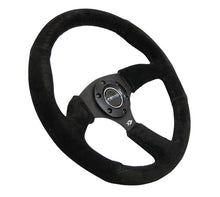 Carica l&#39;immagine nel visualizzatore di Gallery, NRG Reinforced Steering Wheel (350mm / 2.5in. Deep) Blk Suede Comfort Grip w/5mm Matte Blk Spokes