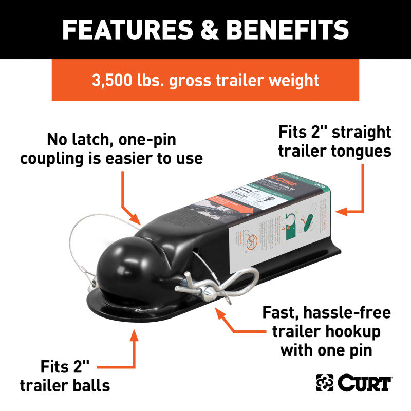 Curt QuickPin No-Latch 2in Trailer Coupler (2in Channel, 3,500 lbs)