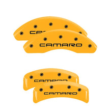Carica l&#39;immagine nel visualizzatore di Gallery, MGP 4 Caliper Covers Engraved F &amp; R Gen 4/Camaro Yellow Finish Black Char 1997 Chevrolet Camaro