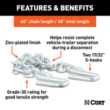 Load image into Gallery viewer, Curt 48in Safety Chain w/2 S-Hooks (7000lbs Clear Zinc)