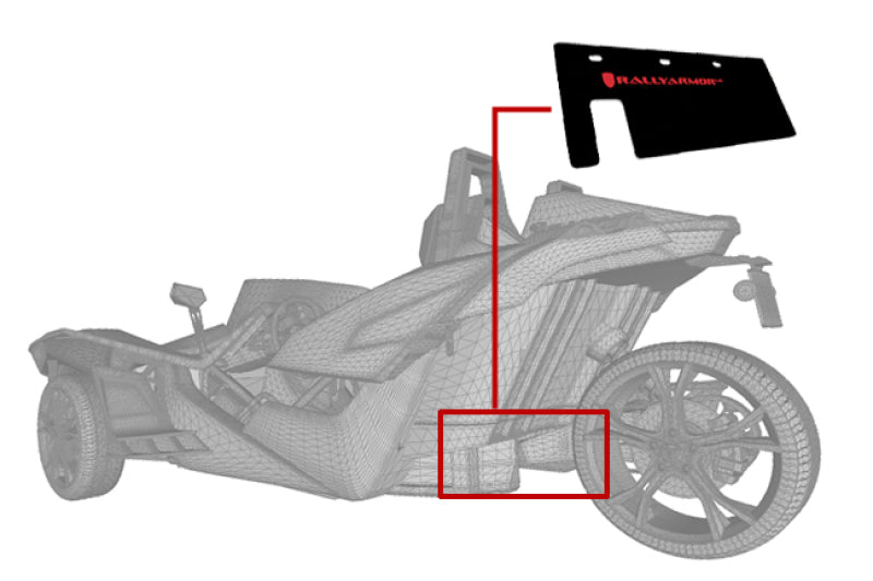 Rally Armor 15-16 Polaris Slingshot Rear Swingarm Mud Flap (1 Flap Only) w/ Black/Red Logo