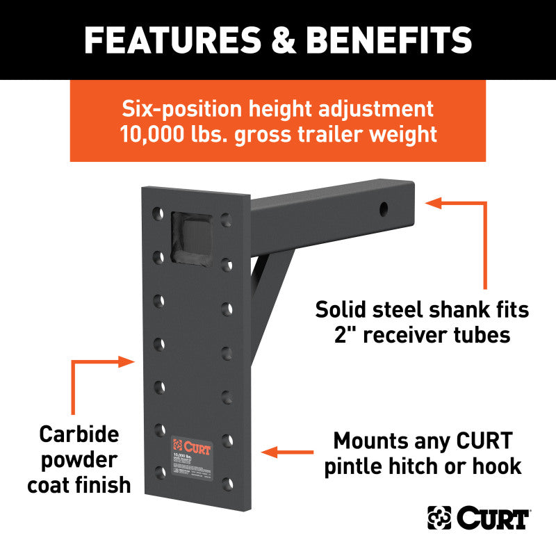 Curt Adjustable Pintle Mount (2in Shank 10000lbs 13in High 12in Long)