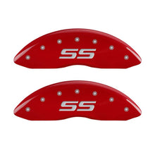 Laden Sie das Bild in den Galerie-Viewer, MGP 4 Caliper Covers Engraved Front &amp; Rear Monte Carlo style/SS Red finish silver ch