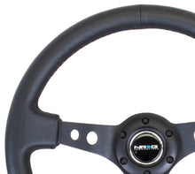 Laden Sie das Bild in den Galerie-Viewer, NRG Reinforced Steering Wheel (350mm / 3in. Deep) Blk Leather w/Blk Spoke &amp; Circle Cutouts