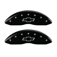 Cargar imagen en el visor de la galería, MGP Front set 2 Caliper Covers Engraved Front Bowtie Black finish silver ch