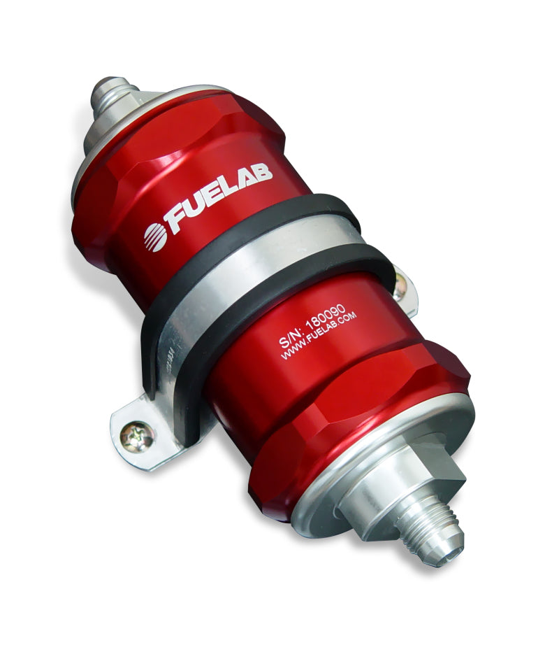 Fuelab 818 In-Line Fuel Filter Standard -12AN In/-6AN Out 100 Micron Stainless - Red