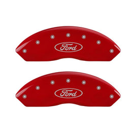 MGP 4 Caliper Covers Engraved Front & Rear Oval Logo/Ford Red Finish Silver Char 2018 Ford Fusion