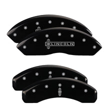 Cargar imagen en el visor de la galería, MGP 4 Caliper Covers Engraved Front Lincoln Engraved Rear Star logo Black finish silver ch