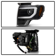 Carica l&#39;immagine nel visualizzatore di Gallery, Spyder Ford F150 09-14 Halogen Light Bar Projector Headlights Black PRO-YD-FF15009PL-SEQ-BK