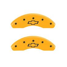 Cargar imagen en el visor de la galería, MGP Front set 2 Caliper Covers Engraved Front Bowtie Yellow finish black ch