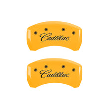 Carica l&#39;immagine nel visualizzatore di Gallery, MGP 4 Caliper Covers Engraved F &amp; R Cursive/Cadillac Yellow Finish Black Char 2017 Cadillac CT6