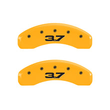 Cargar imagen en el visor de la galería, MGP 4 Caliper Covers Engraved Front 2015/Mustang Engraved Rear 2015/37 Yellow finish black ch
