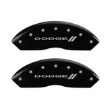 MGP 4 Caliper Covers Engraved Front & Rear With stripes/Dodge Black finish silver ch