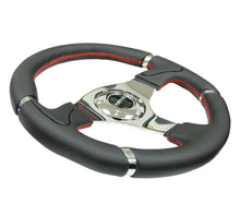 गैलरी व्यूवर में इमेज लोड करें, NRG Reinforced Steering Wheel (320mm) Blk Leather/Red Stitching w/Chrome 3-Spoke Center