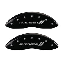 Charger l&#39;image dans la galerie, MGP 4 Caliper Covers Engraved Front &amp; Rear With stripes/Avenger Black finish silver ch