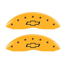 Cargar imagen en el visor de la galería, MGP Front set 2 Caliper Covers Engraved Front Bowtie Yellow finish black ch