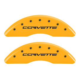 MGP 4 Caliper Covers Engraved Front C6/Corvette Engraved Rear C6/Z06 Yellow finish black ch