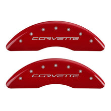 Charger l&#39;image dans la galerie, MGP 4 Caliper Covers Engraved Front C6/Corvette Engraved Rear C6/Z06 Red finish silver ch