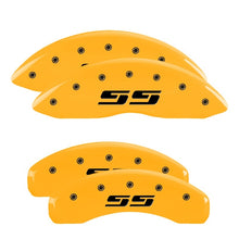 Laden Sie das Bild in den Galerie-Viewer, MGP 4 Caliper Covers Engraved F &amp; R Silverado SS Yellow Finish Black Char 2002 Chevy Silverado 1500