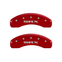 Charger l&#39;image dans la galerie, MGP 4 Caliper Covers Engraved Front Cursive/Cadillac Engraved Rear SRX Red finish silver ch