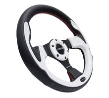 गैलरी व्यूवर में इमेज लोड करें, NRG Reinforced Steering Wheel (320mm) Blk w/White Trim &amp; 4mm 3-Spoke