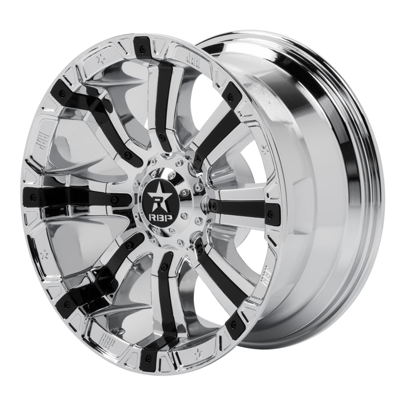 RBP 94R 20x10 6x135/139.7 BP / 4.5 BS / -25mm Offset 87mm CB Chrome w/Black Inserts Wheel