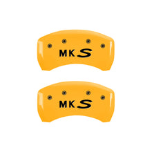 Cargar imagen en el visor de la galería, MGP 4 Caliper Covers Engraved Front Lincoln Engraved Rear MKS Yellow finish black ch