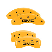 Cargar imagen en el visor de la galería, MGP 4 Caliper Covers Engraved Front &amp; Rear GMC Yellow Finish Black Char 2018 GMC Terrain