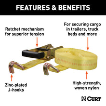 Load image into Gallery viewer, Curt 27ft Yellow Cargo Strap w/J-Hooks (3333lbs)