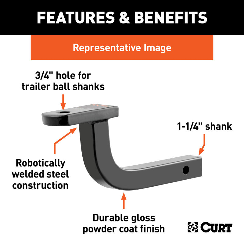 Curt Class 2 Ball Mount (1-1/4in Shank 3500lbs 3-1/8in Rise 9-3/4in Long)
