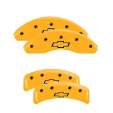 Charger l&#39;image dans la galerie, MGP 4 Caliper Covers Engraved Front &amp; Rear Bowtie Yellow Finish Black Char 1997 Chevrolet Camaro