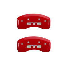 Charger l&#39;image dans la galerie, MGP 4 Caliper Covers Engraved Front Cursive/Cadillac Engraved Rear STS Red finish silver ch