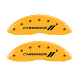 MGP 4 Caliper Covers Engraved Front & Rear With stripes/Charger Yellow finish black ch