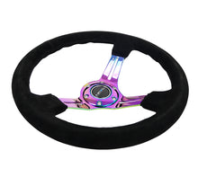 गैलरी व्यूवर में इमेज लोड करें, NRG Reinforced Steering Wheel (350mm / 3in. Deep) Blk Suede/Blk Stitch w/Neochrome Slits