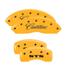 Carica l&#39;immagine nel visualizzatore di Gallery, MGP 4 Caliper Covers Engraved Front Cadillac Rear STS Yellow Finish Black Char 2007 Cadillac STS