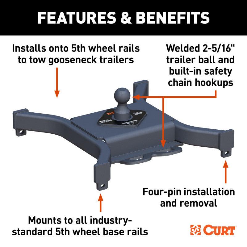 Curt Spyder 5th Wheel Rail Gooseneck Hitch with 2-5/16" Ball - 30K