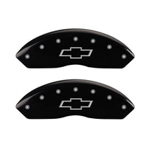 Carica l&#39;immagine nel visualizzatore di Gallery, MGP 4 Caliper Covers Engraved Front &amp; Rear Bowtie Black finish silver ch