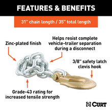 Load image into Gallery viewer, Curt 35in Safety Chain w/1 Clevis Hook (16200lbs Yellow Zinc)