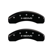 Cargar imagen en el visor de la galería, MGP 4 Caliper Covers Engraved Front &amp; Rear Hemi Black finish silver ch