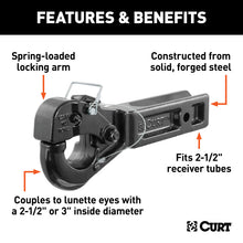 Carica l&#39;immagine nel visualizzatore di Gallery, Curt Receiver-Mount Pintle Hook (2-1/2in Shank 20000lbs 2-1/2in Lunette Eyes)